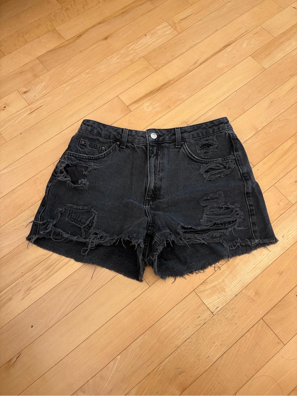 Topshop Black Distressed Jean Shorts